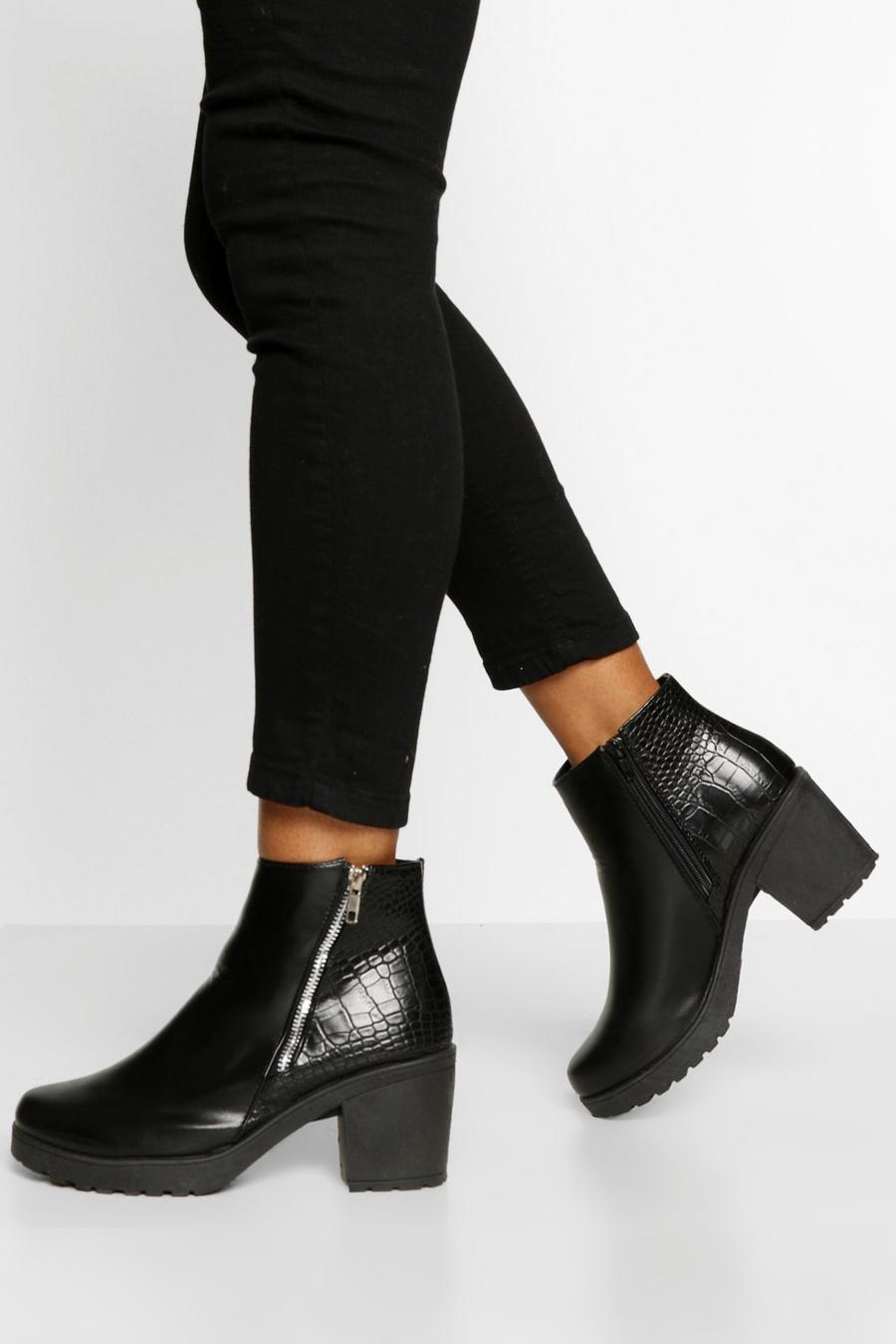 Black Zip Detail Chunky Chelsea Boots image number 1