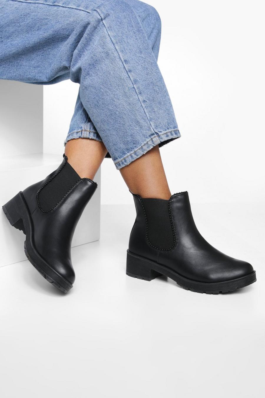Black svart Ribbed Detail Chunky Chelsea Boots image number 1