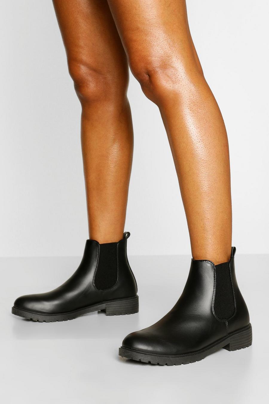 Black Wide Fit Pull On PU Chelsea Boots image number 1