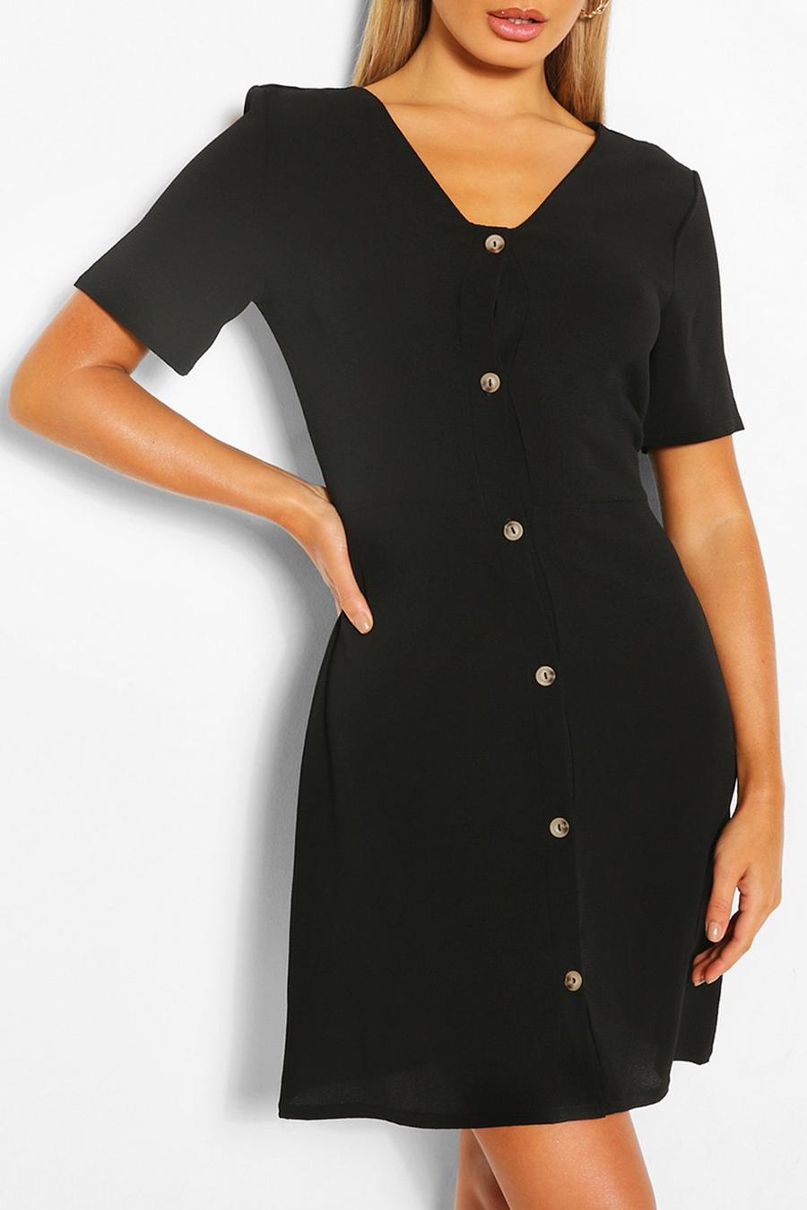Black Woven Button Through Shift Dress image number 1