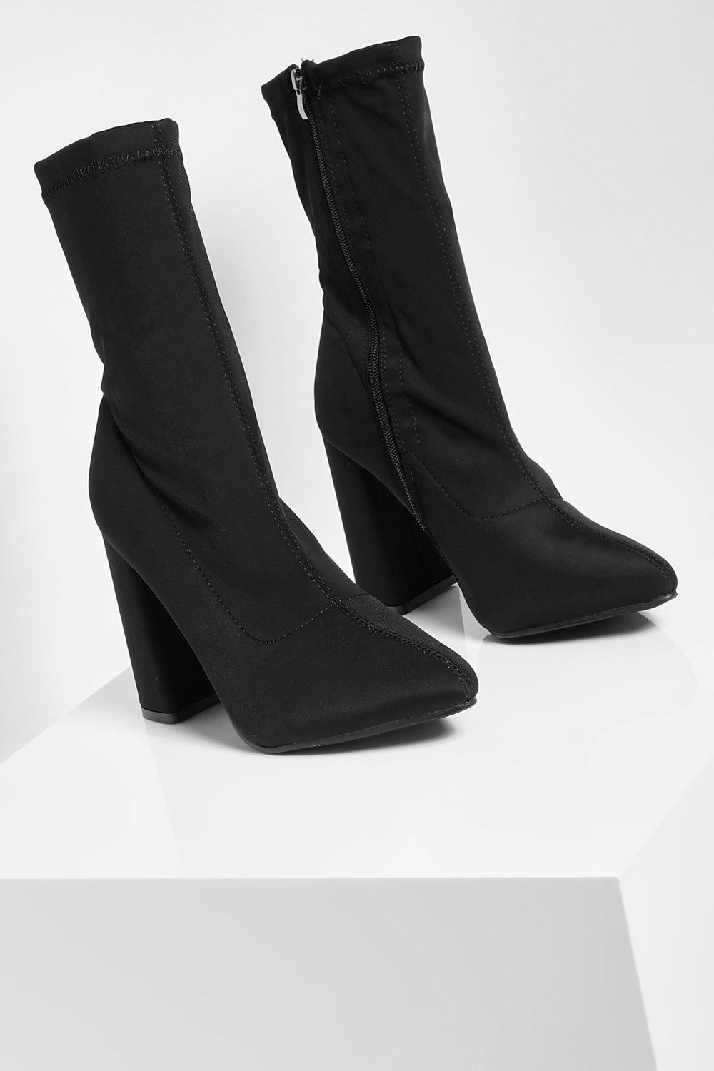 Pointed Block Heel Sock Boots