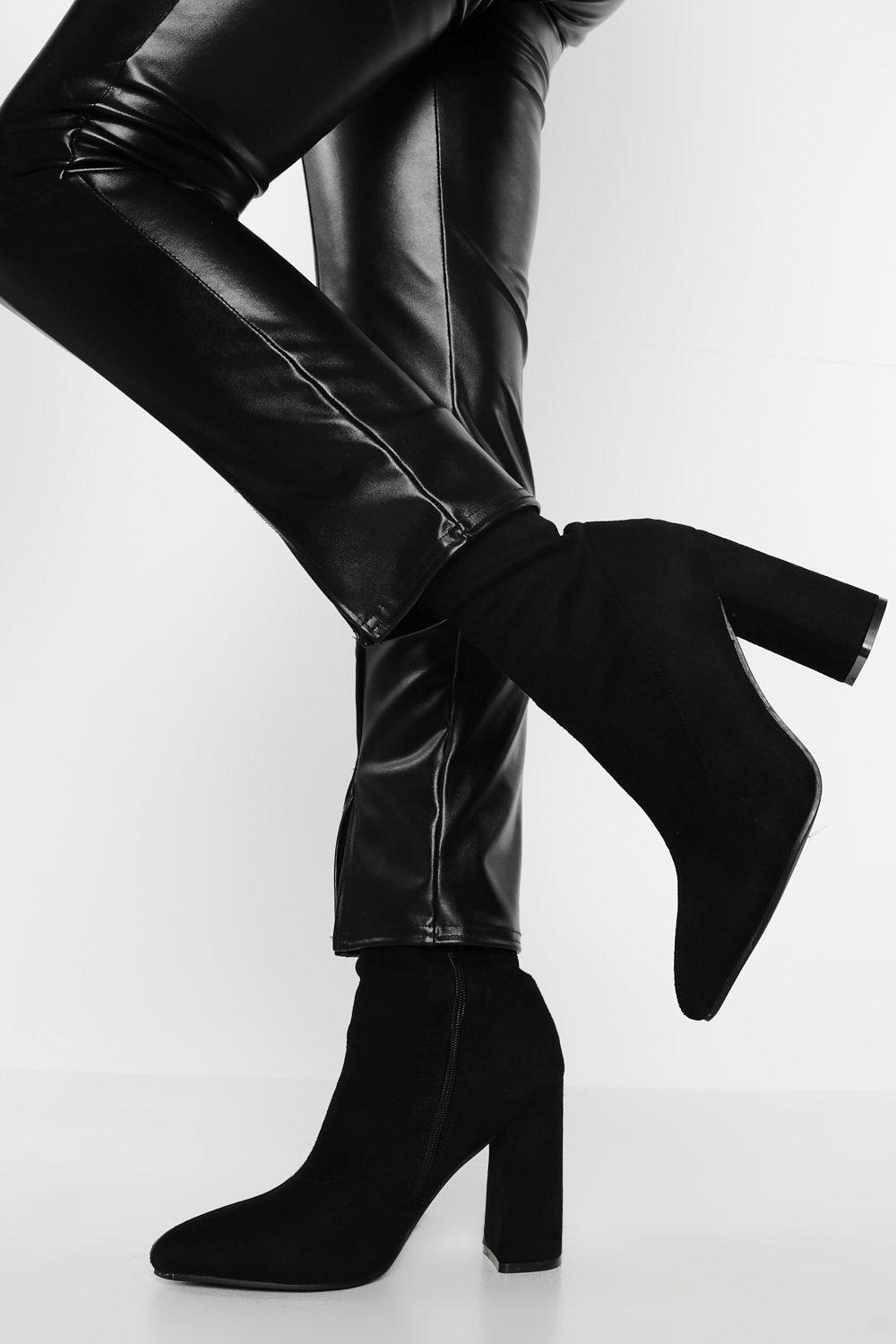 wide fit black suedette block heel chunky boots