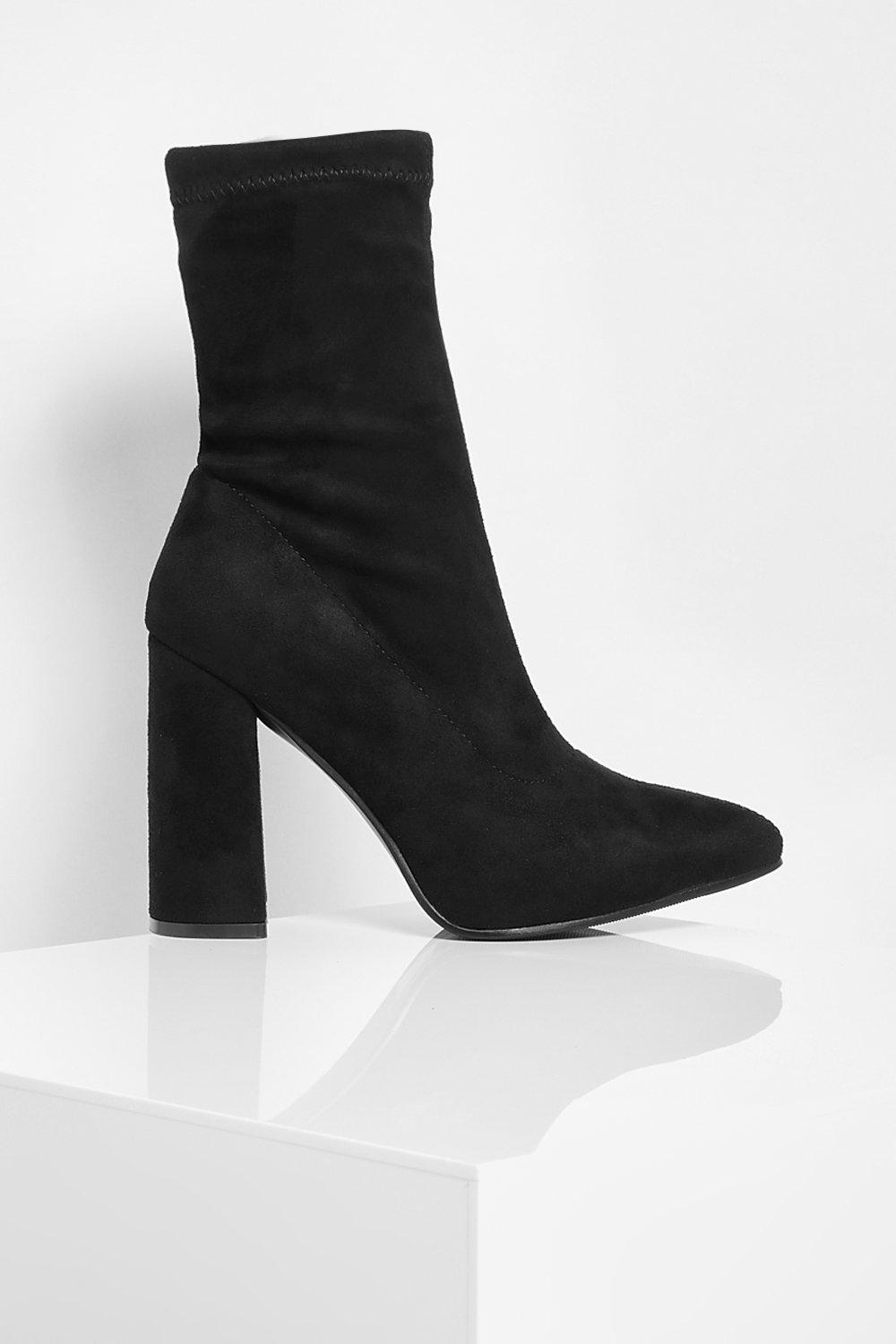 wide fit black suedette block heel chunky boots