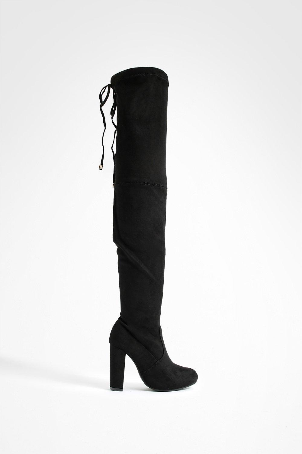 Wide Fit Block Heel Thigh High Boots