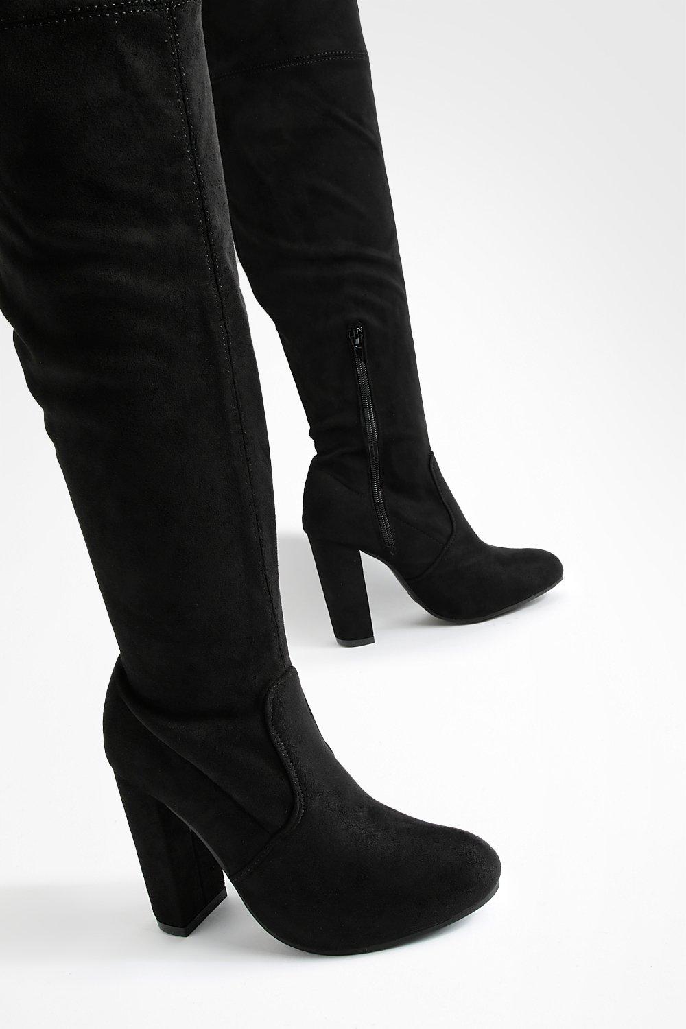 Wide Fit Block Heel Thigh High Boots