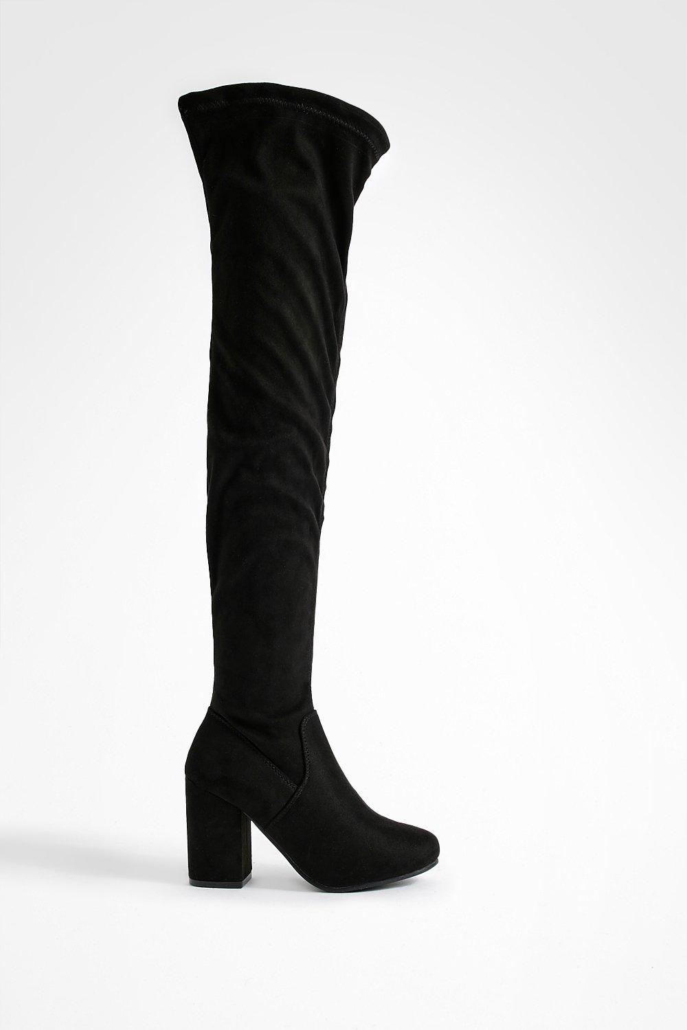 Black shiny over the knee outlet boots