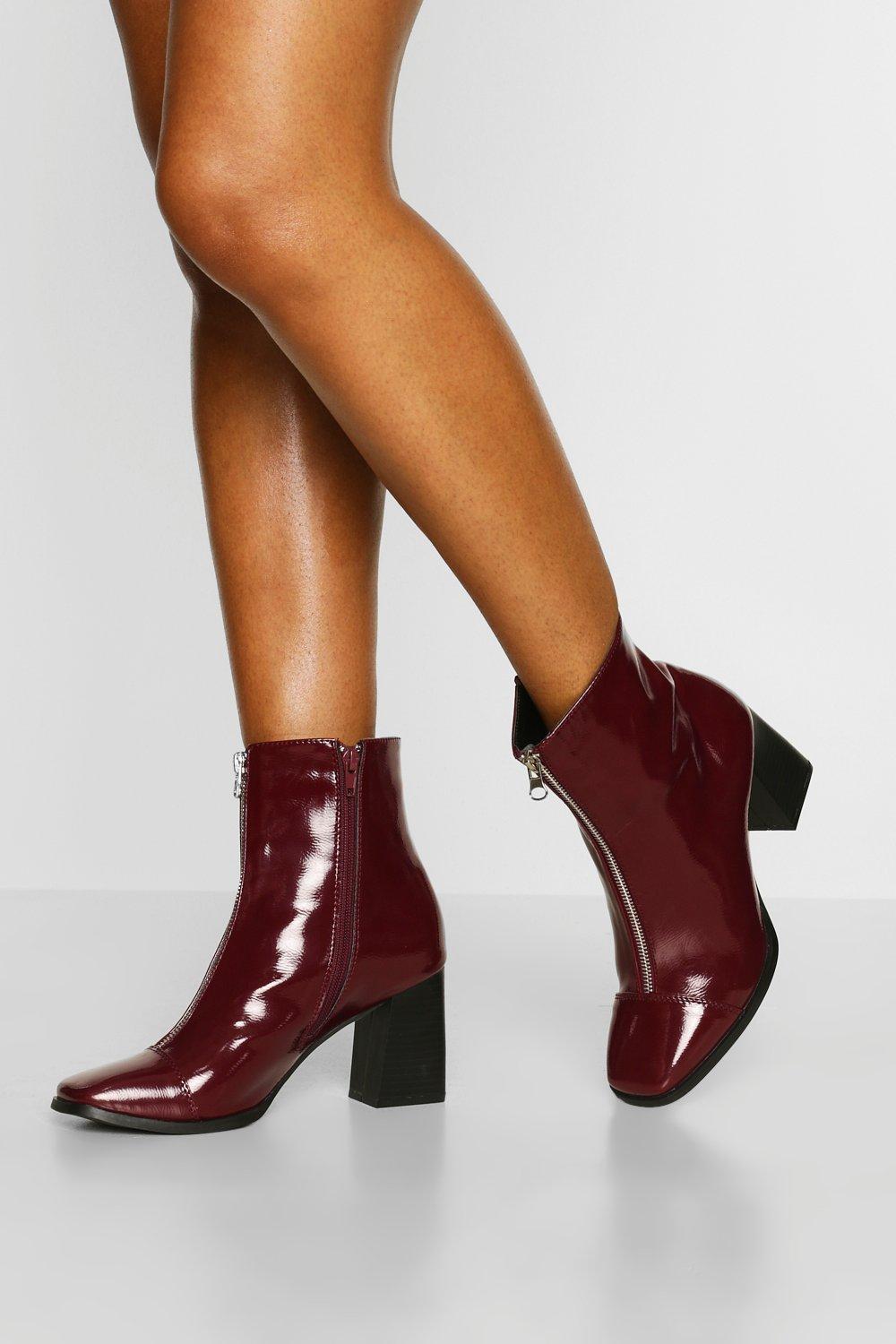 burgundy block heel boots