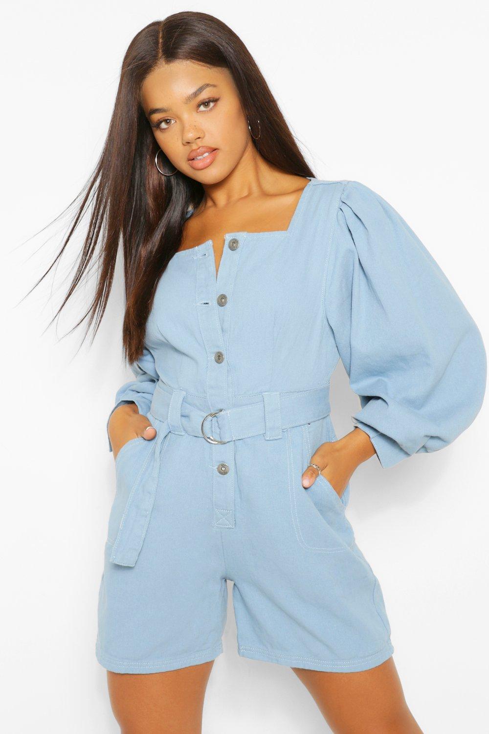 denim belted playsuit