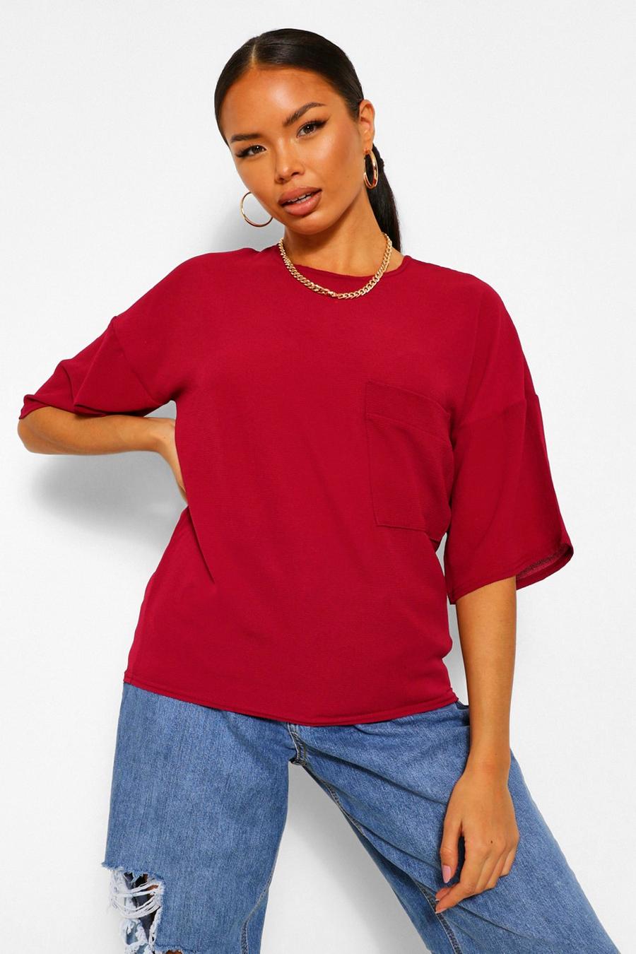 T-shirt in tessuto con taschino, Berry image number 1