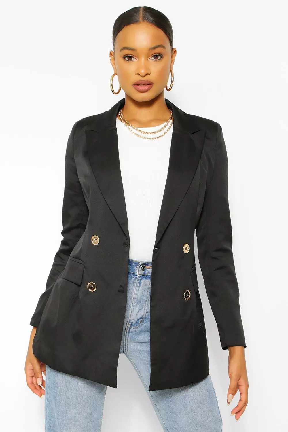 Black Gold Button Fitted Blazer alternative image