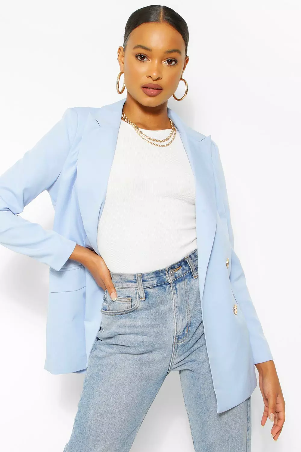 Black Gold Button Fitted Blazer alternative image