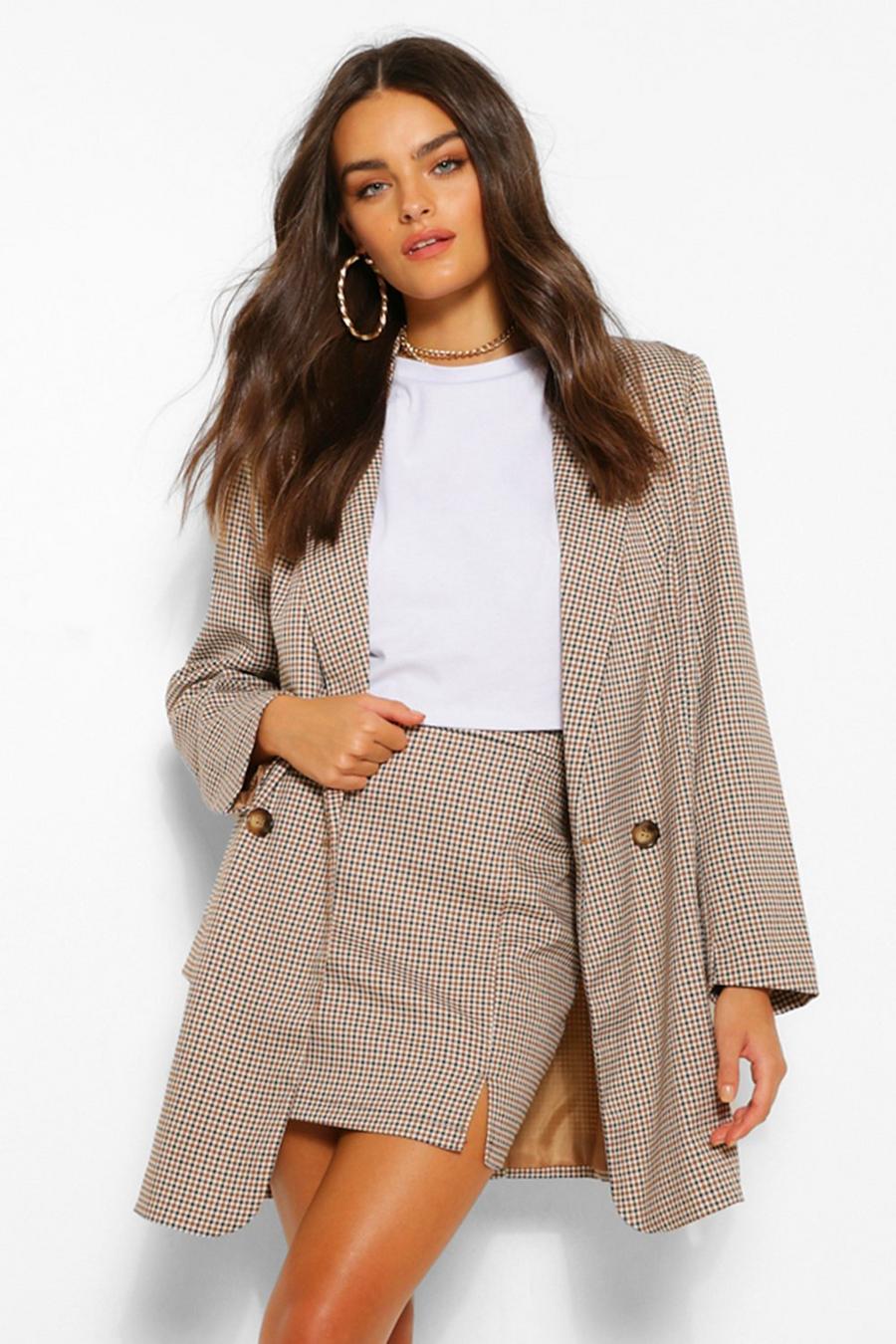 Brown Tailored Mini Check Button Blazer image number 1