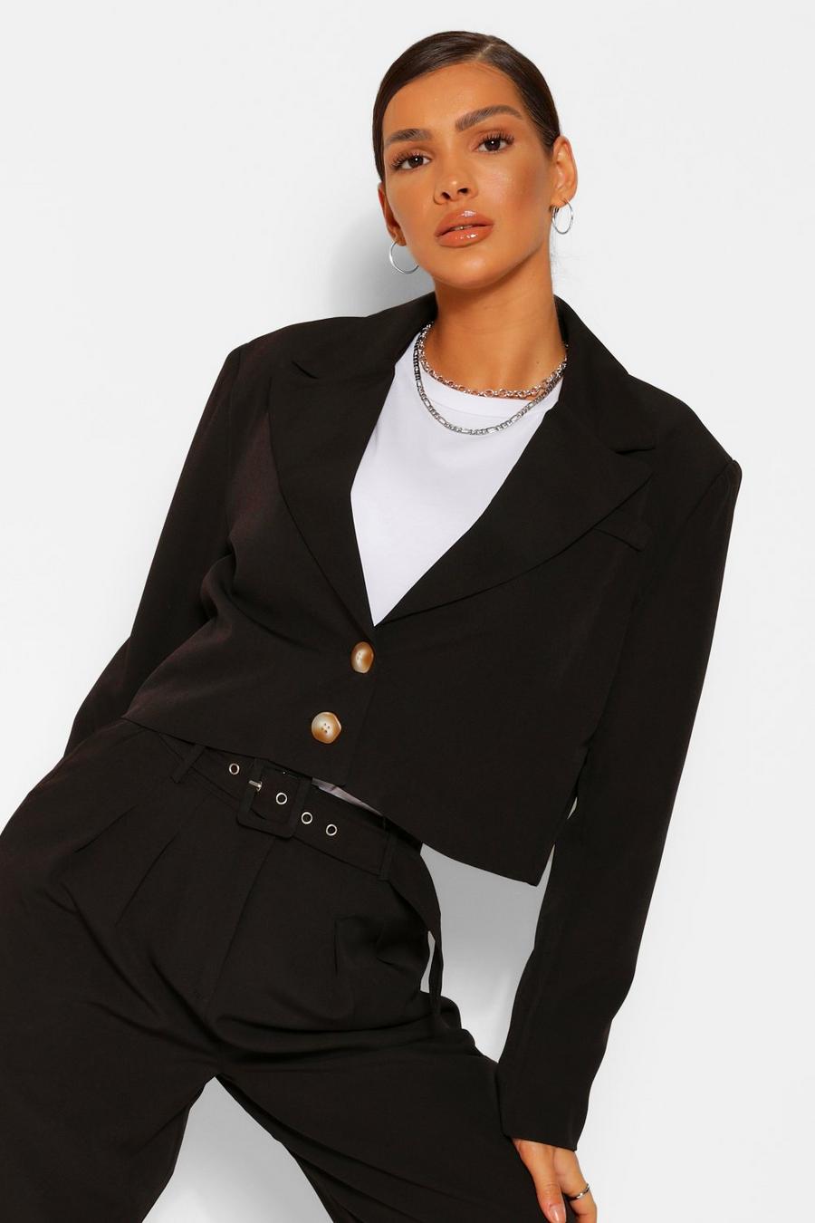 Black Crop Boxy Tailored Blazer image number 1