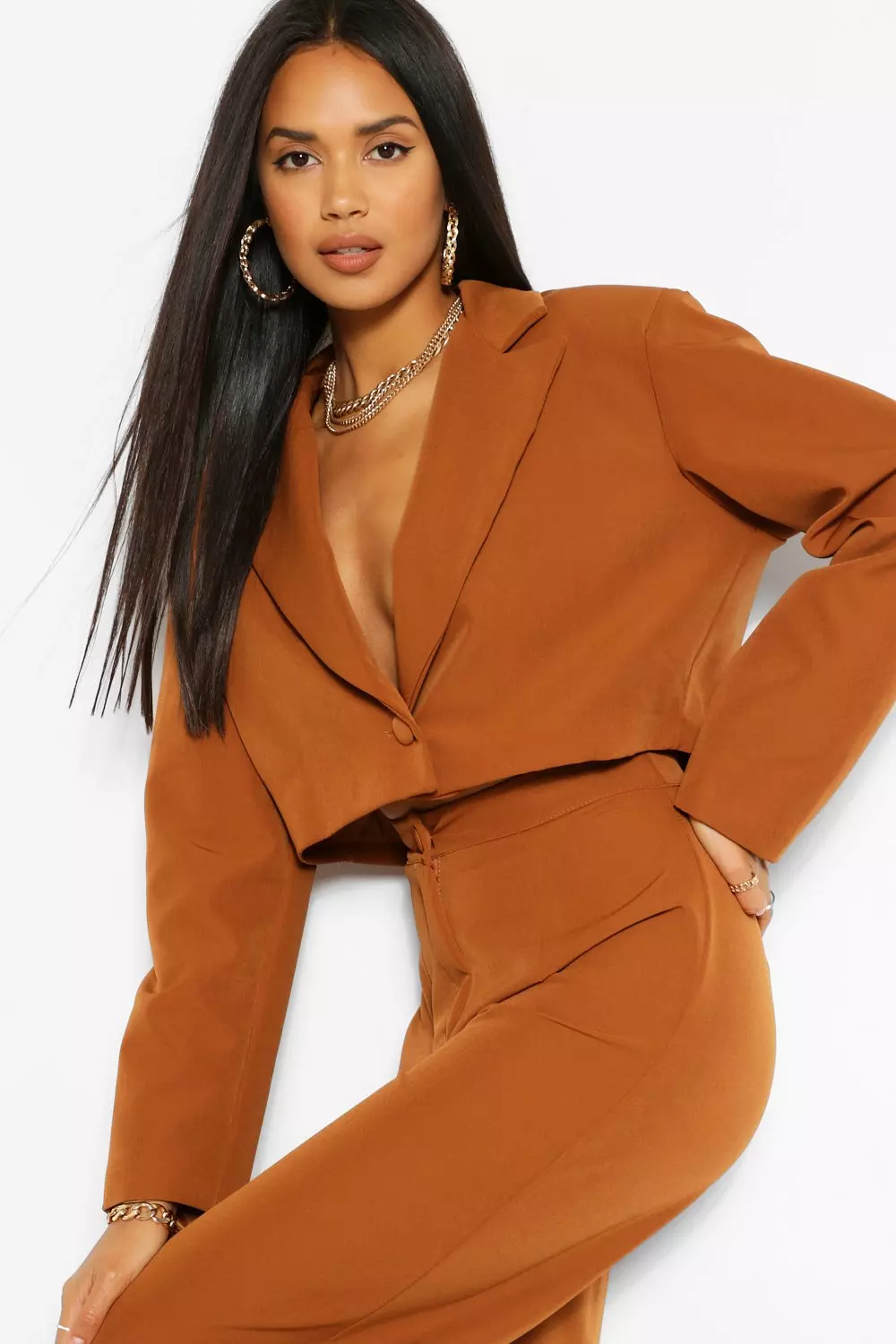 Crop Blazer Wide Leg Trouser Suit Set Boohoo Finland