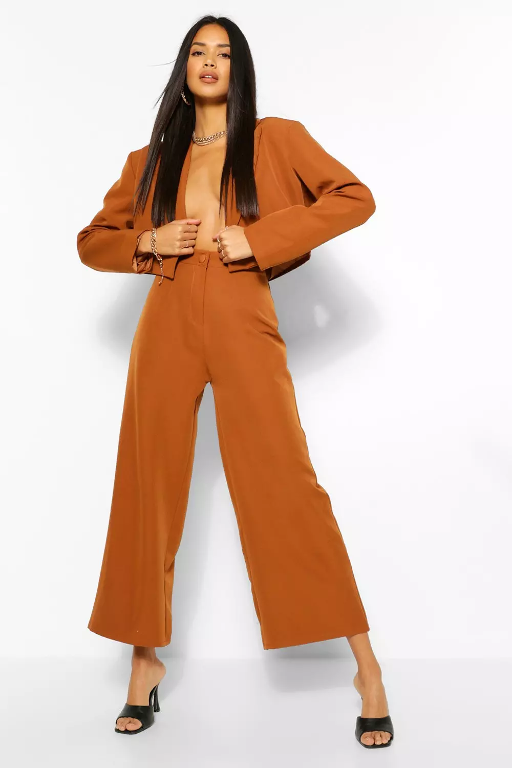 Crop Blazer Wide Leg Trouser Suit Set Boohoo Uk