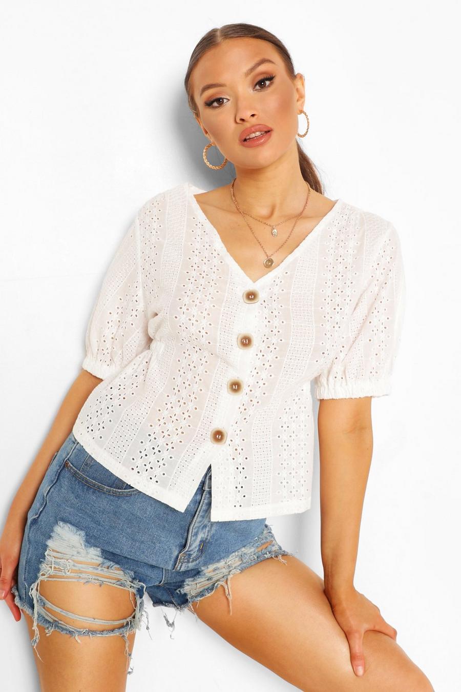 Ivory Eyelet Button Through Blouse image number 1