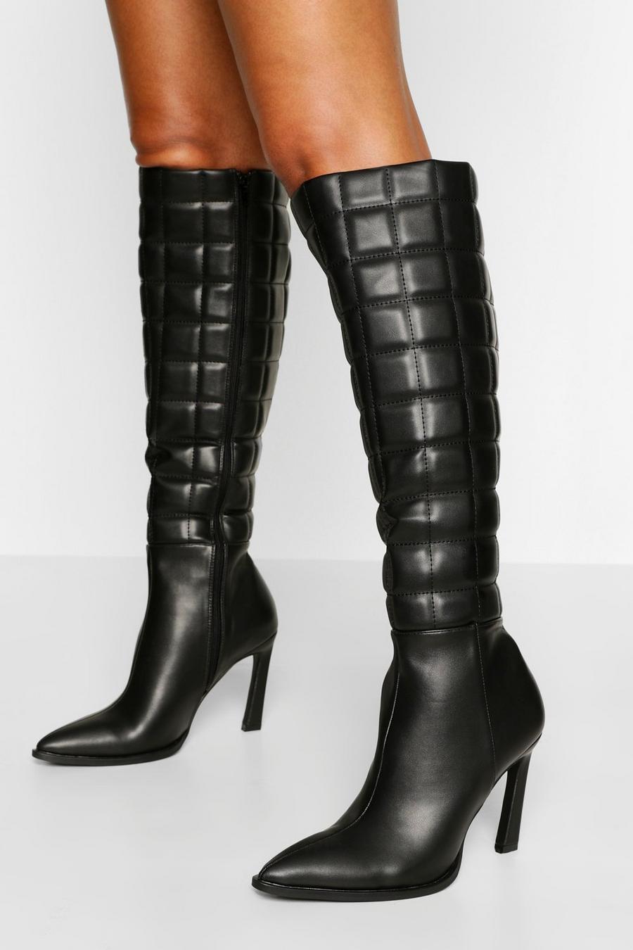 Black Quilted Stiletto Knee Boot image number 1