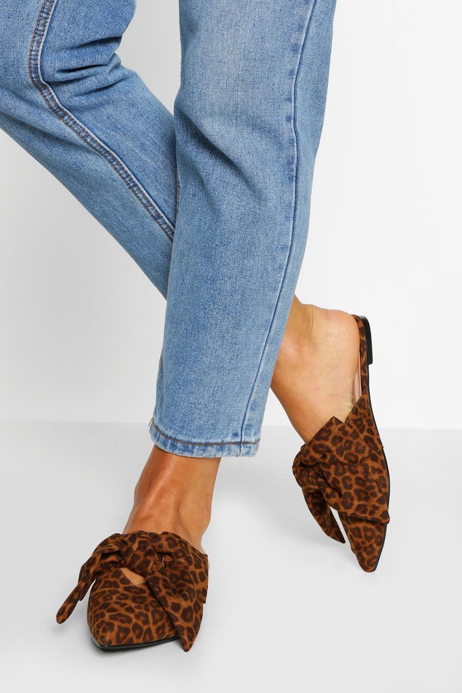 Leopard Bow Detail Flat Mules image number 1