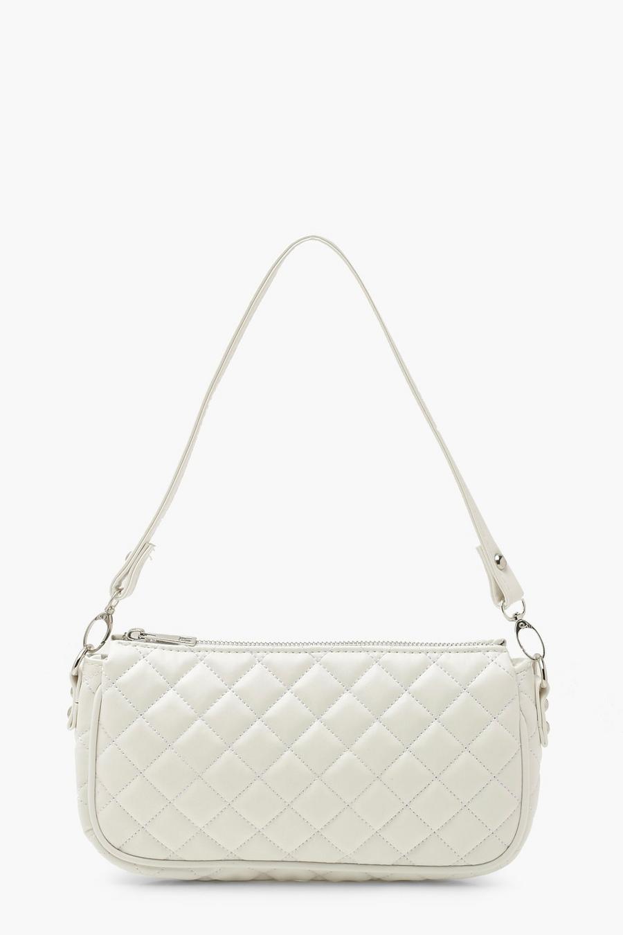 White Diamond Quilted PU Under Arm Bag image number 1