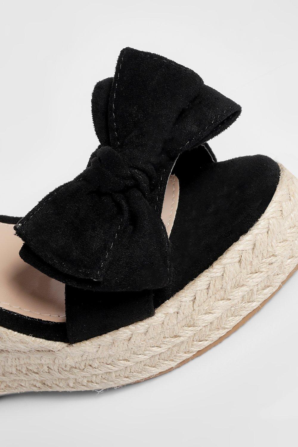 Zoomarlous Denim Platform Wedges Women Espadrille Wedges Sandals with Knotty Bow Detail New, Women's, Size: 36, Black