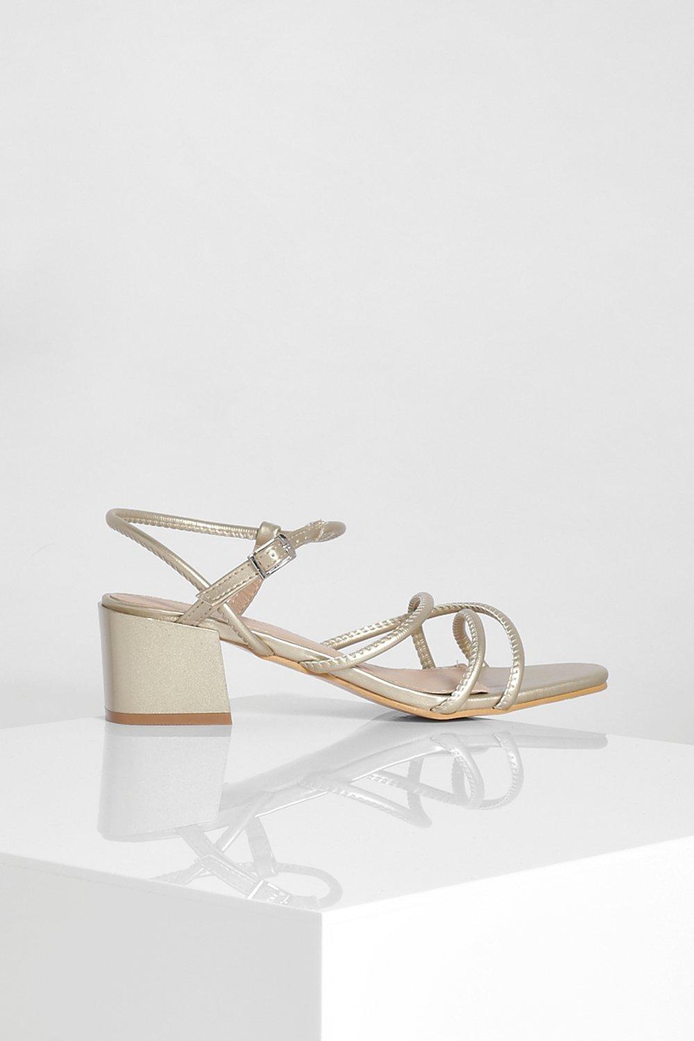 gold strappy block heels
