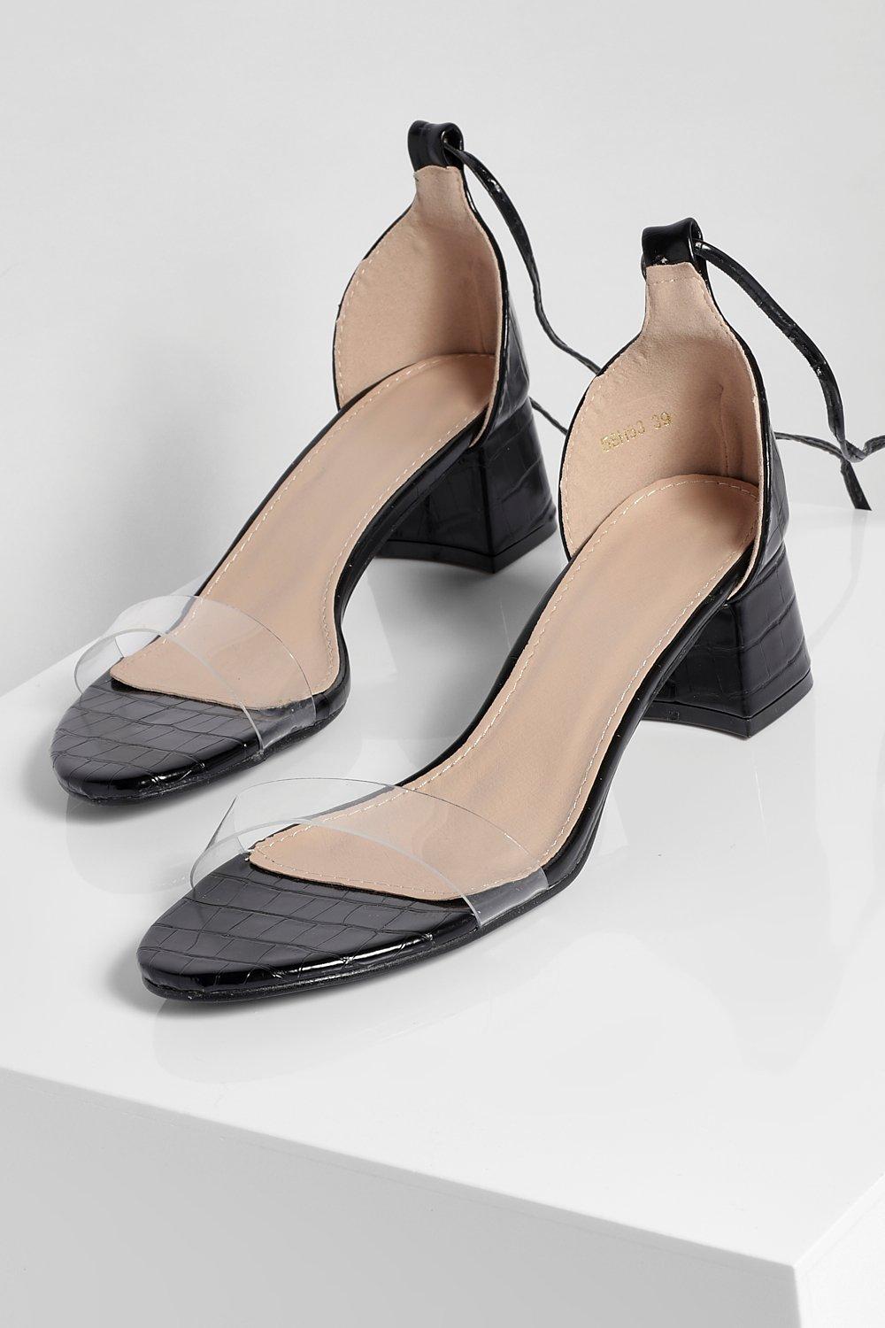 clear strap low block heels