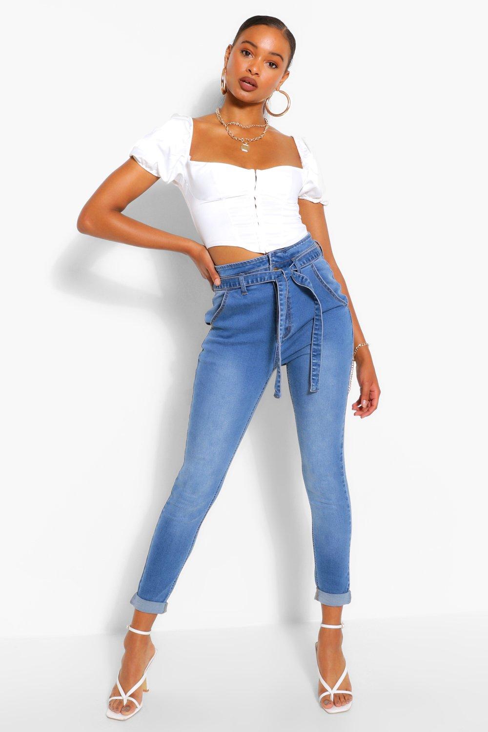 Jean skinny taille haute ceinture