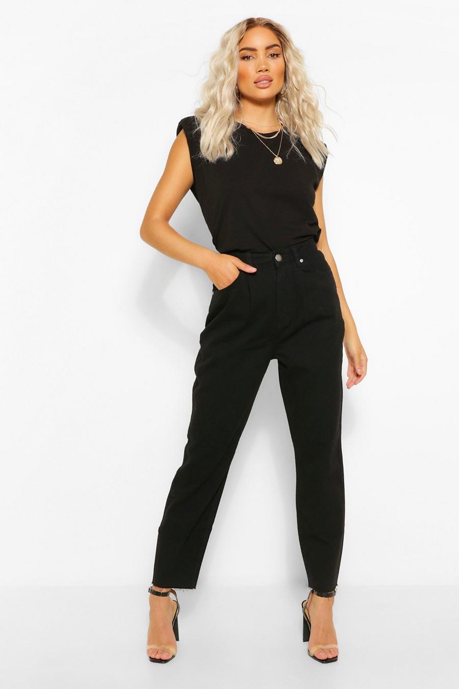 Black High Waisted Pleat Detail Jeans image number 1
