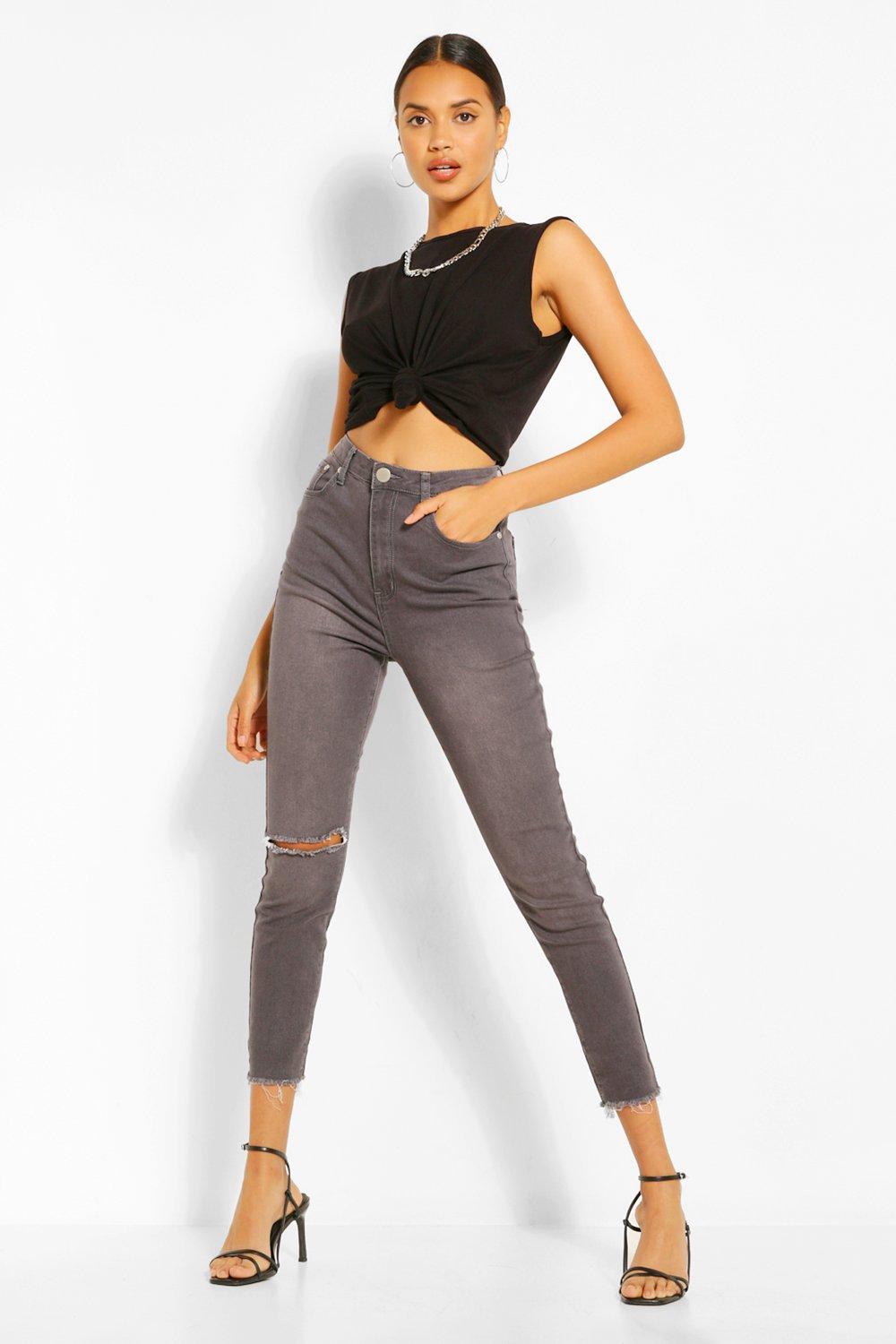 grey ripped skinny jeans womens