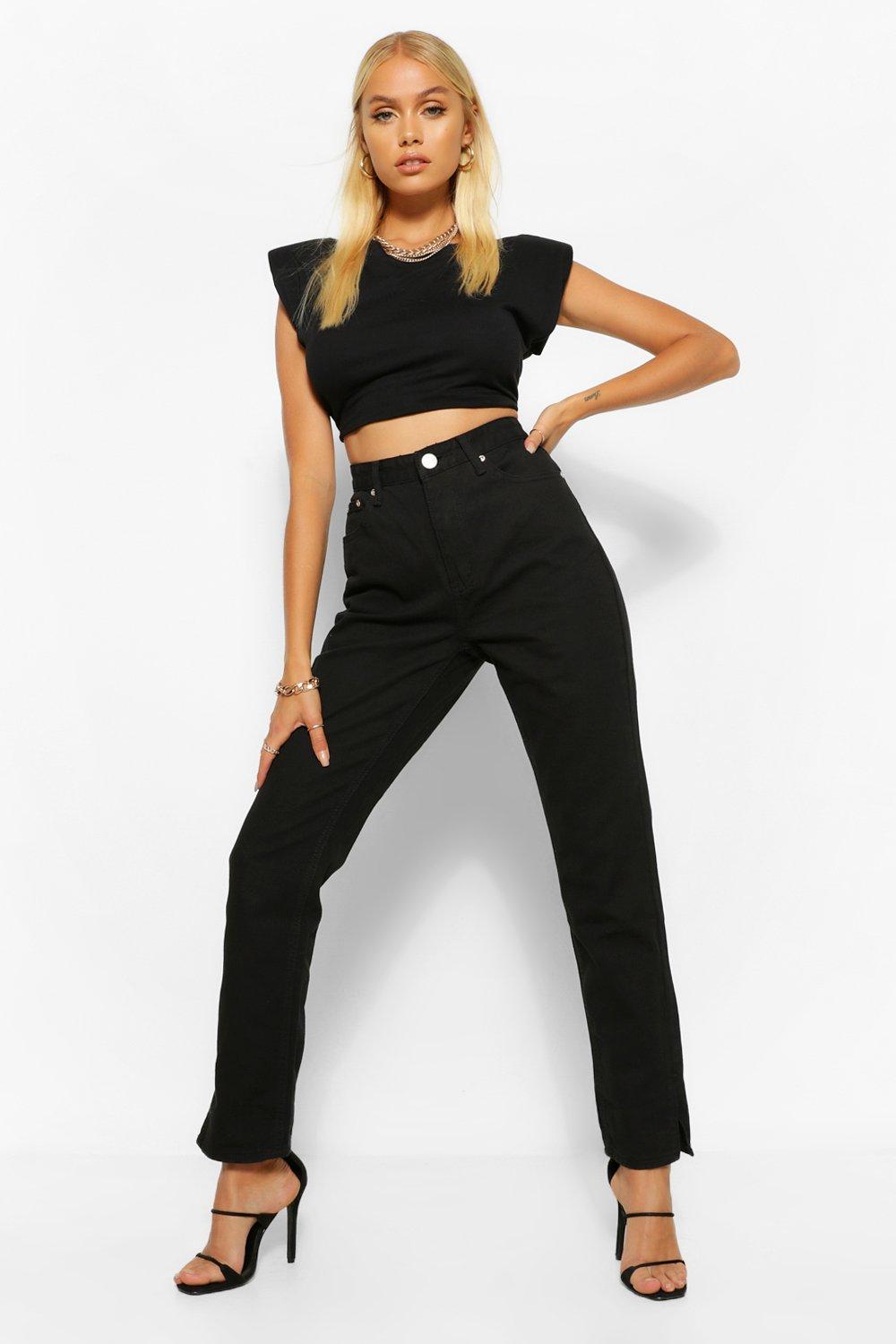 high rise split hem straight leg jean