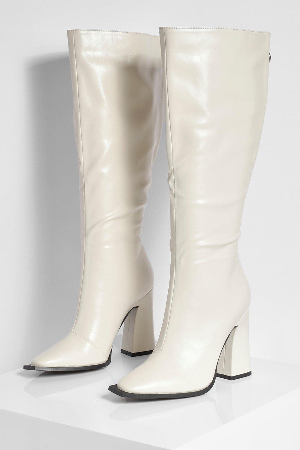 cream knee length boots