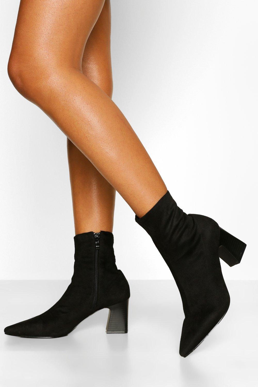 low heel black sock boots