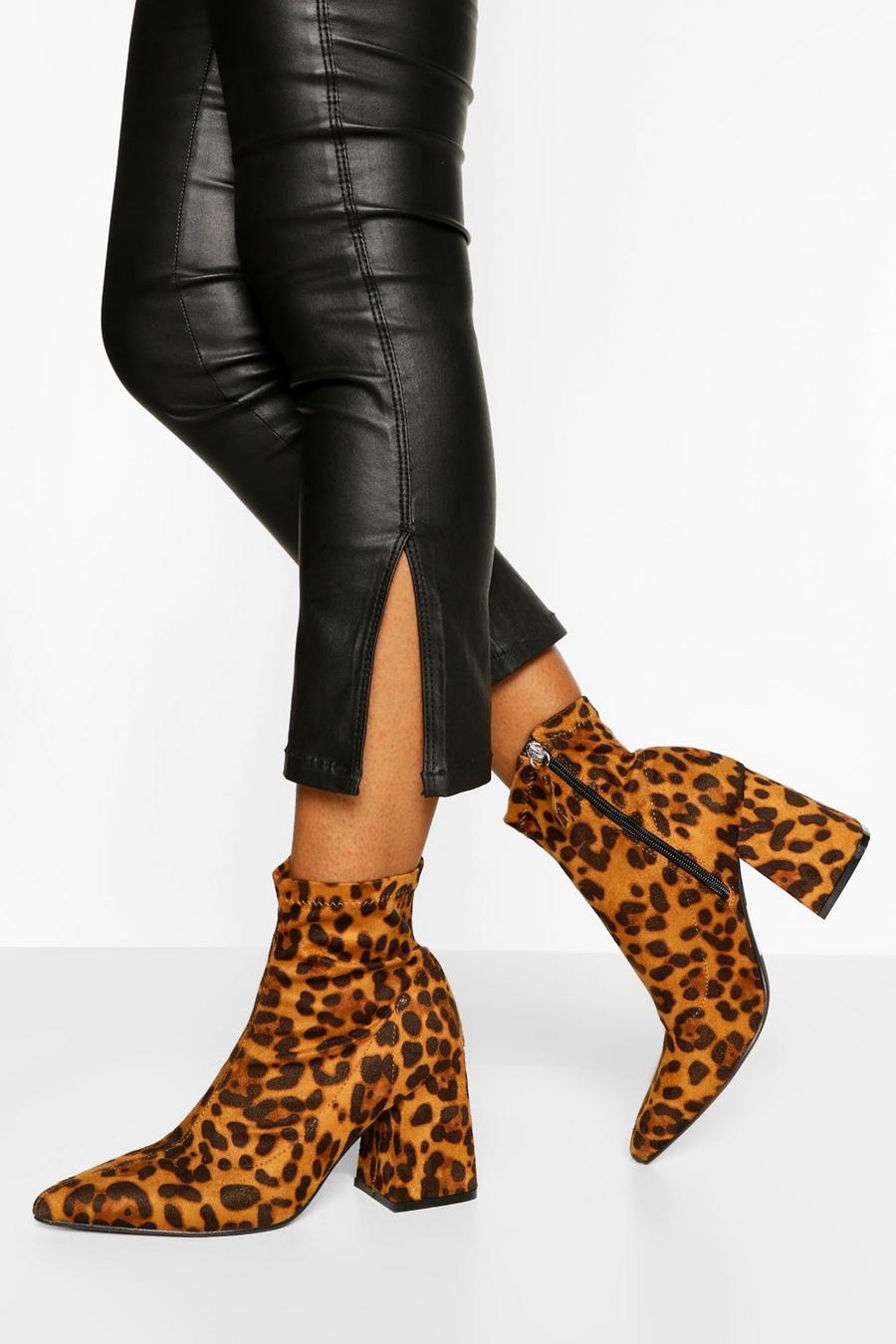 Zapatos estilo botines en punta con tacón grueso, Leopardo image number 1