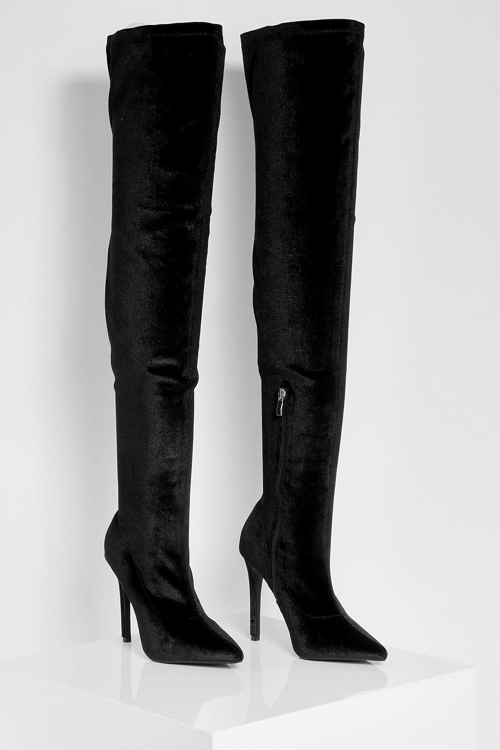 Black velvet over 2024 the knee boots