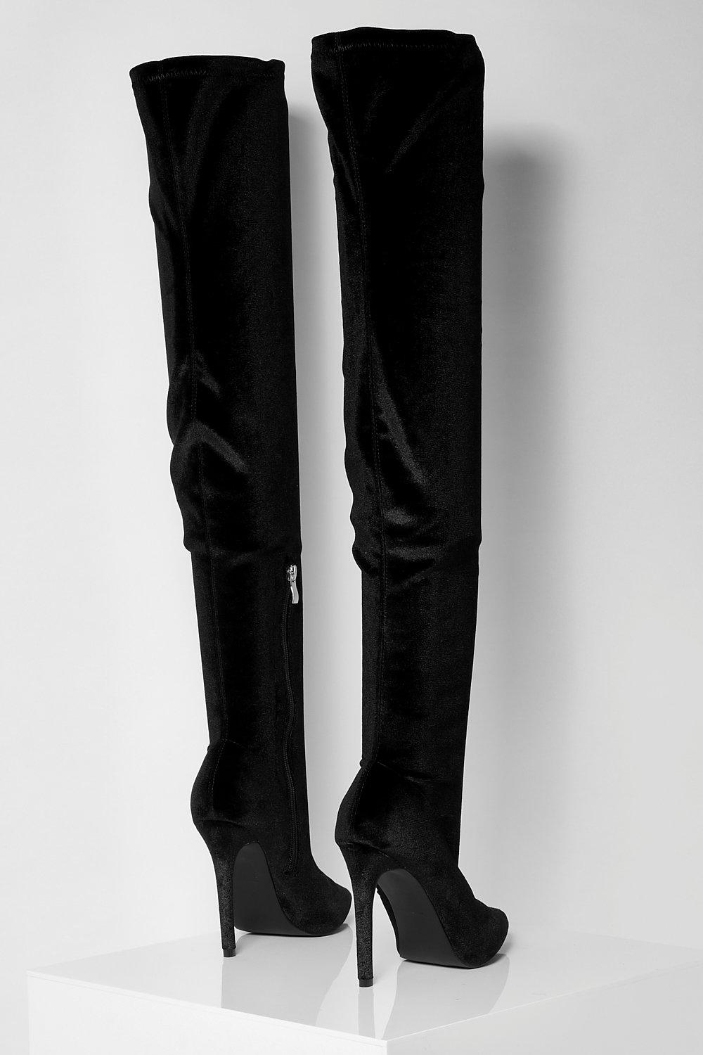 Velvet Stiletto Over The Knee Boots | boohoo