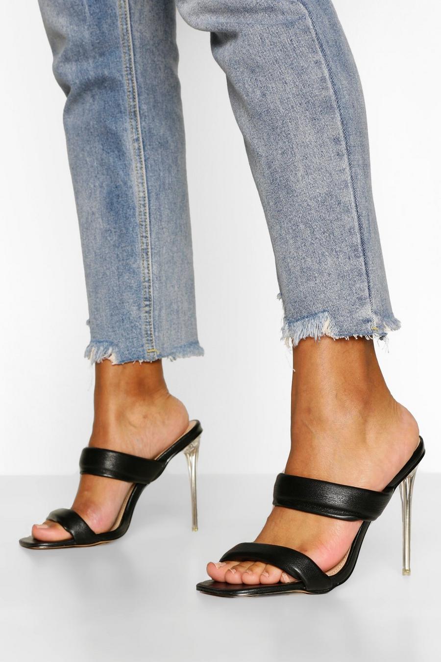 Black Padded Strap Clear Heel Mules image number 1