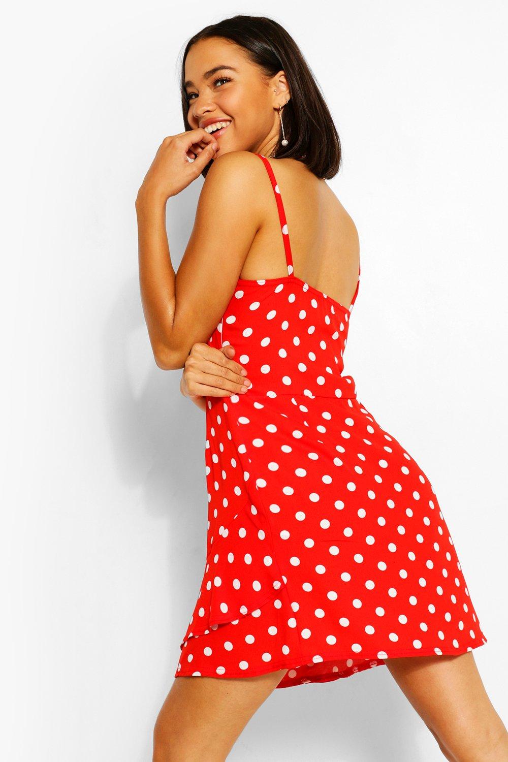 polka dot dip hem dress