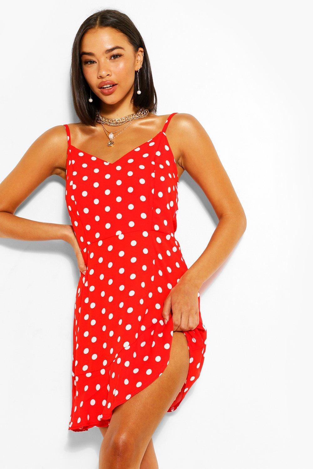 boohoo red spotty dress