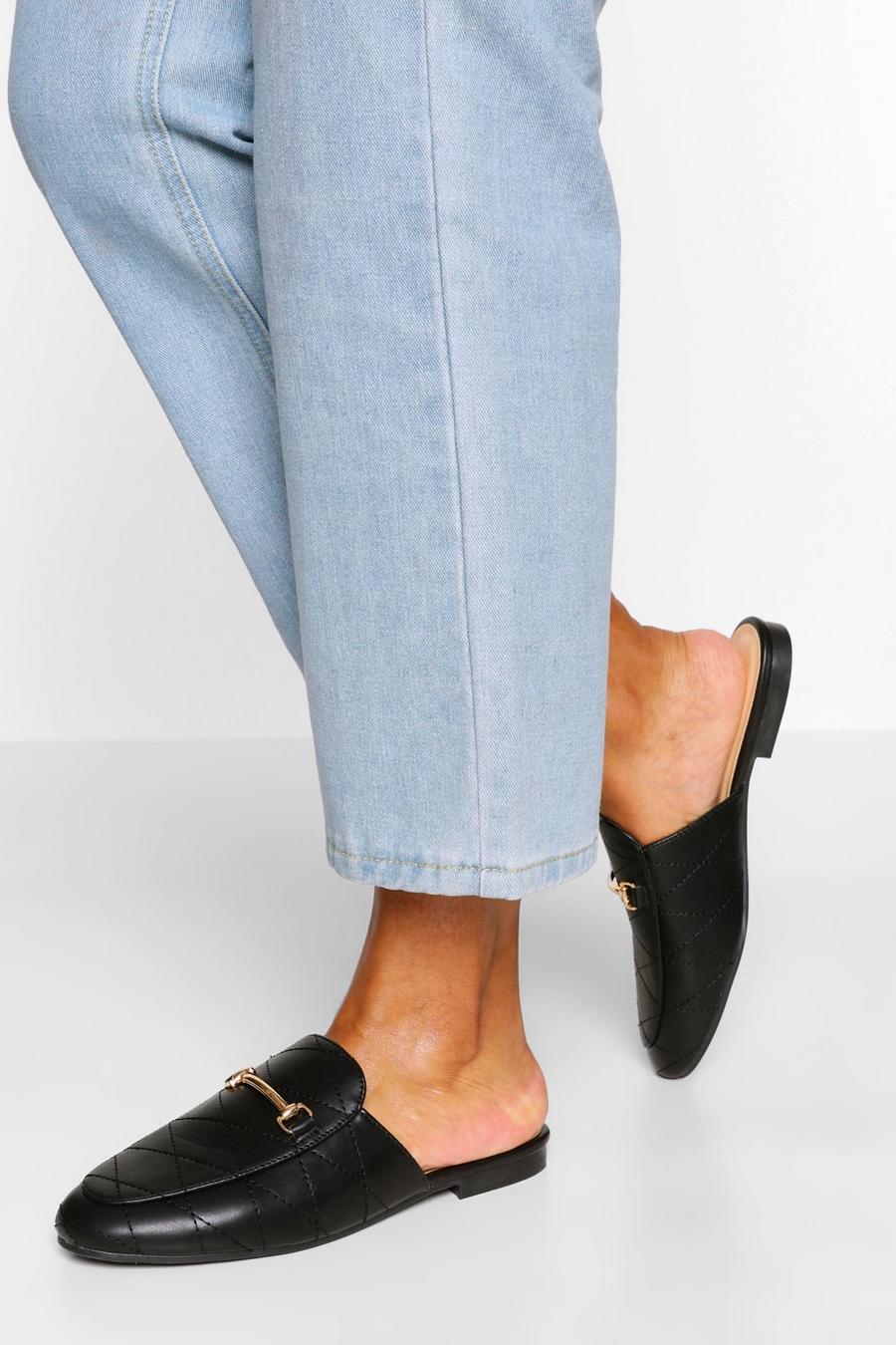 Black Quilted Basic Mule Loafers image number 1