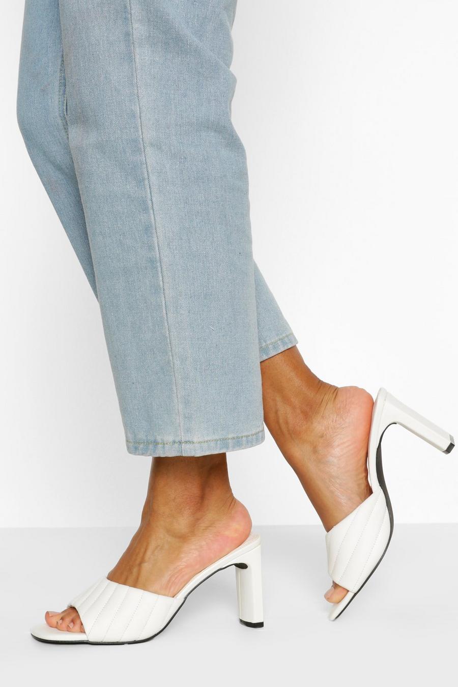 White Padded Strap Low Heel Mules image number 1