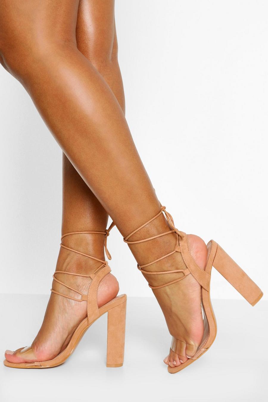 Nude Wrap Up Strappy Block Heels image number 1