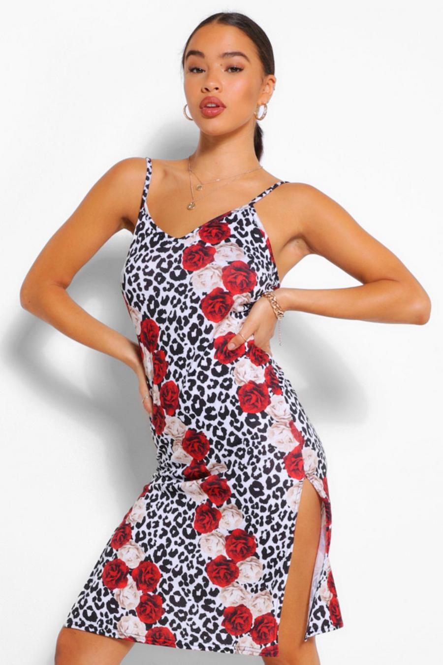 Brown Leopard Print Jersey Knit Midi Slip Dress image number 1