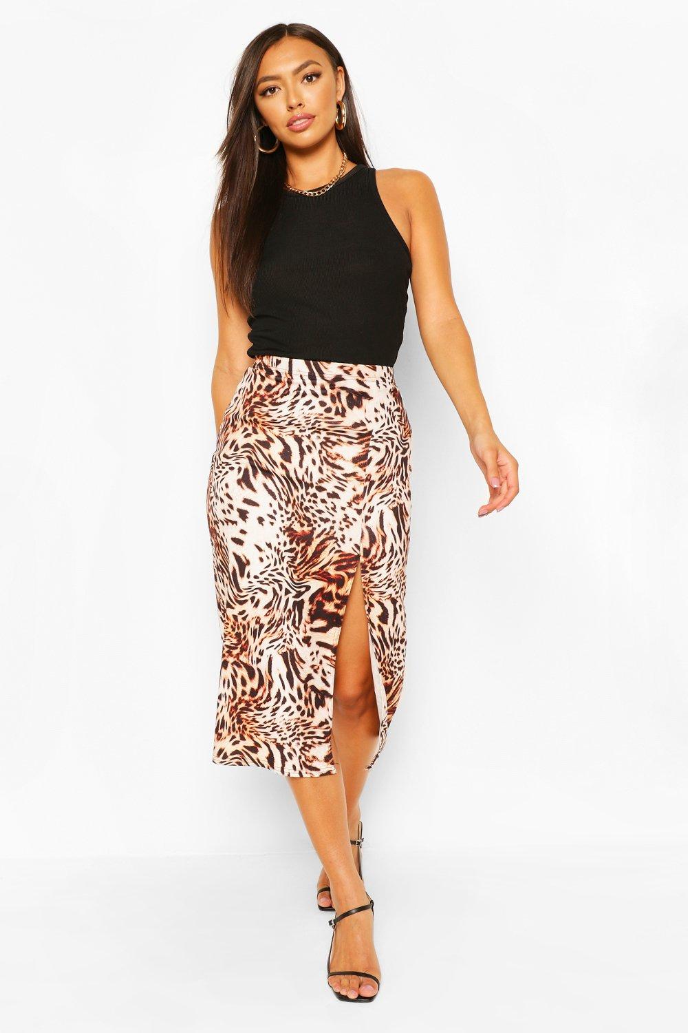 Side split clearance leopard print skirt