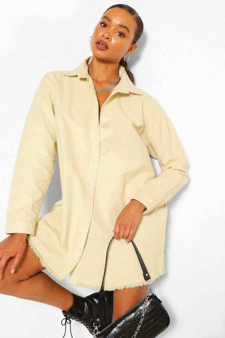 Hemdkleid aus Denim in Übergröße mit Fransensaum, Steingrau beige image number 1