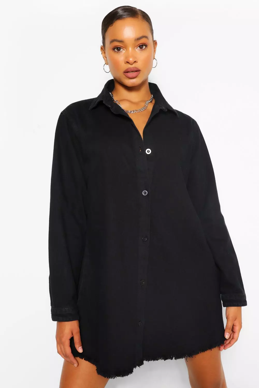 Boohoo black 2024 denim dress