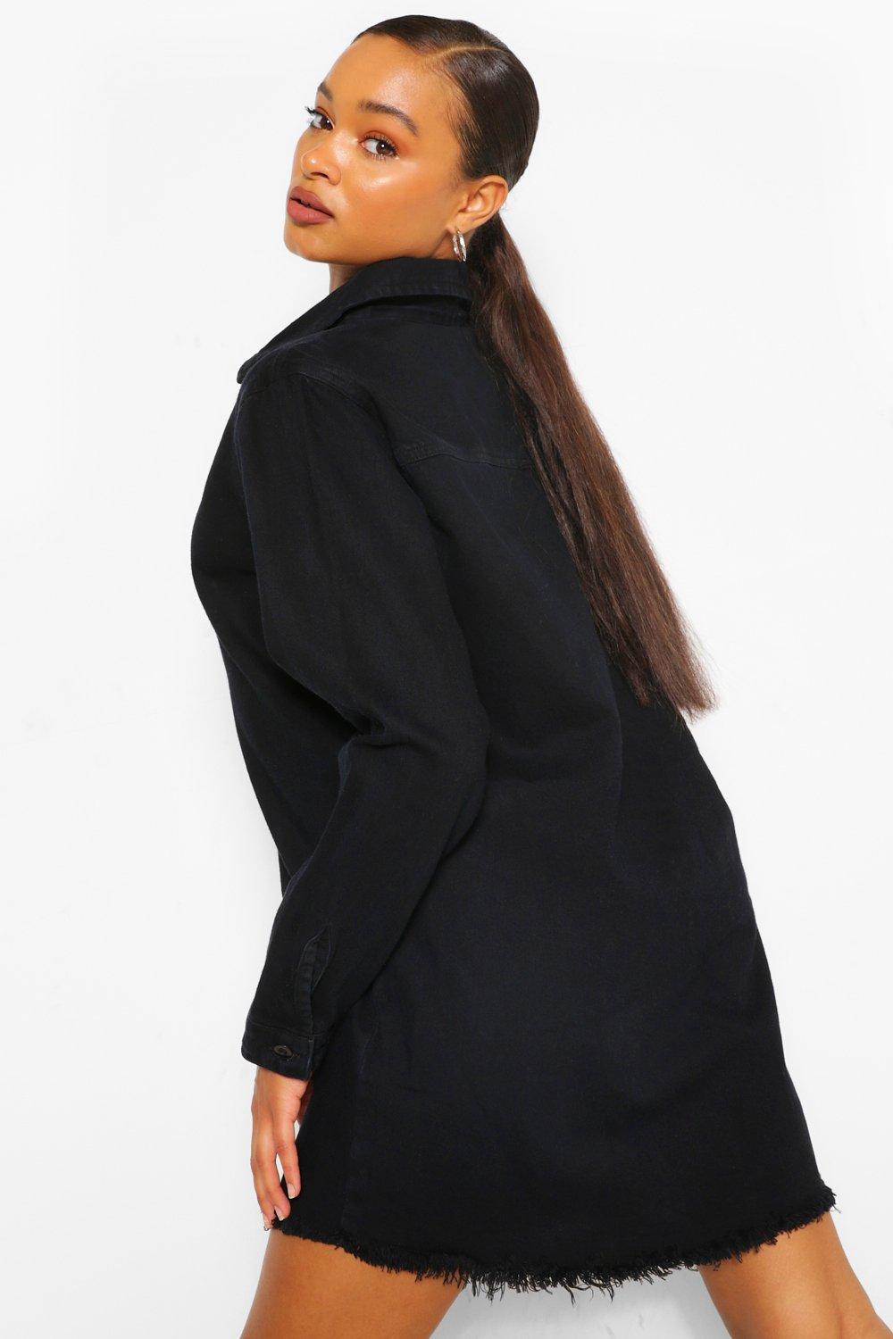 Fray Hem Oversized Denim Shirt Dress | boohoo USA Fray Hem Oversized Denim Shirt Dress | boohoo USA