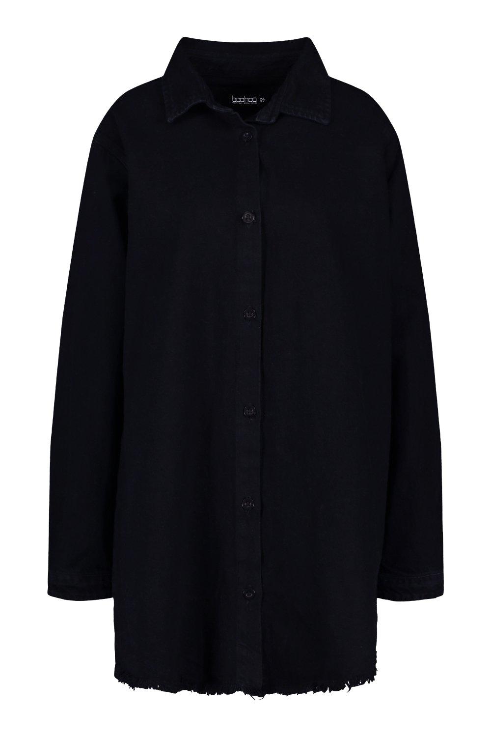 Fray Hem Oversized Denim Shirt Dress | boohoo USA Fray Hem Oversized Denim Shirt Dress | boohoo USA