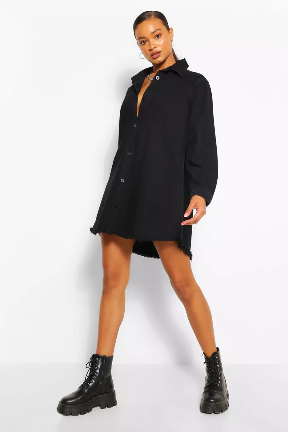 Black oversized store denim shirt dress