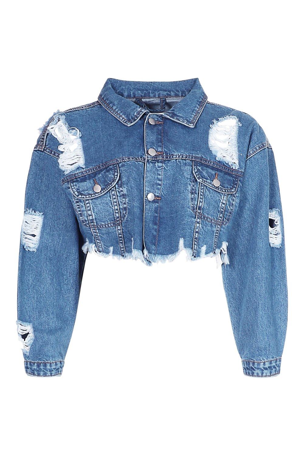 Kort jeansjacka med slitage  boohoo SE