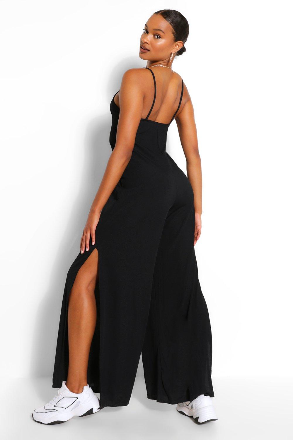 Ribbed Strappy Oversized Split Leg Jumpsuit